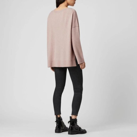 All Saints Cashmere Split Hem Tara Sweater Jumper Size M Medium Pashima Pink - Picture 4 of 12